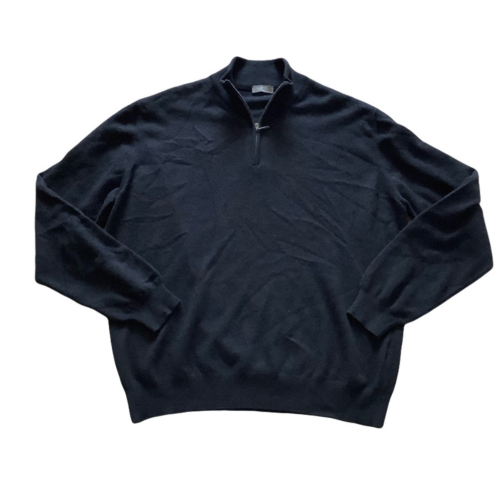 100% CASHMERE MADE IN ITALY AVON CELLI 1/4 Zip Black Sweater